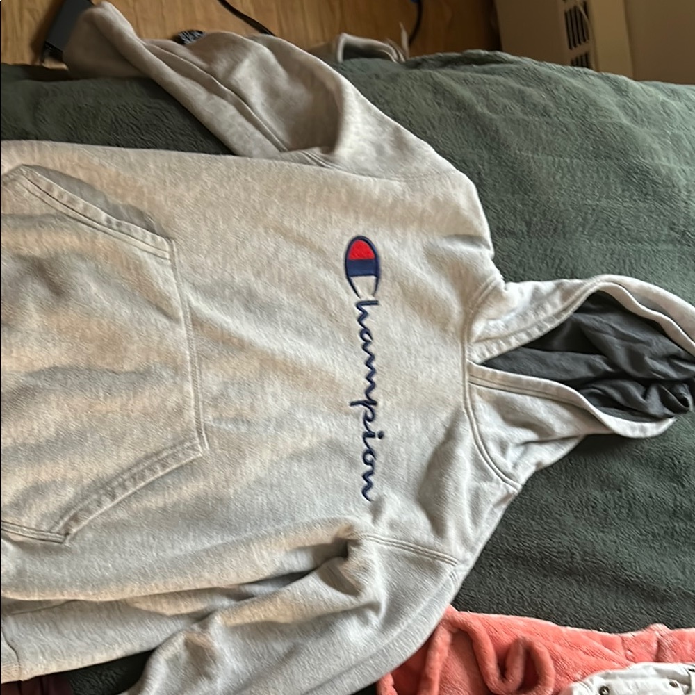 Champion Gray Hoodie with Blue Logo